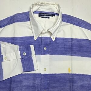 Vintage Ralph Lauren Long Sleeve Shirt Blue Stripe Preppy Oversized Singapore